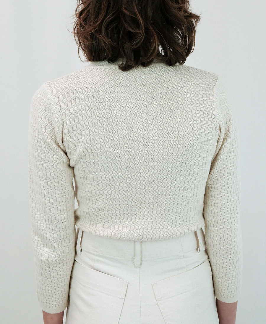 Feinstrick Top - Ripple Knit Tee Cream - Micaela Greg - clomes