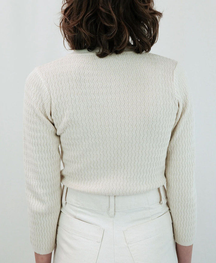 Feinstrick Top - Ripple Knit Tee Cream - Micaela Greg - clomes