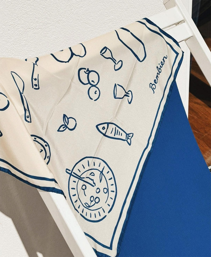 Seiden-Foulard "Tableau Scarf" - Blue