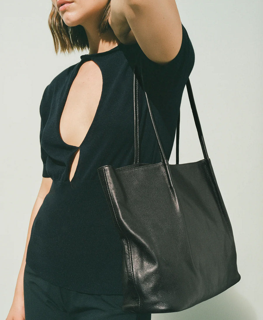 Schultertasche LARGE FRANCES - Leder, schwarz
