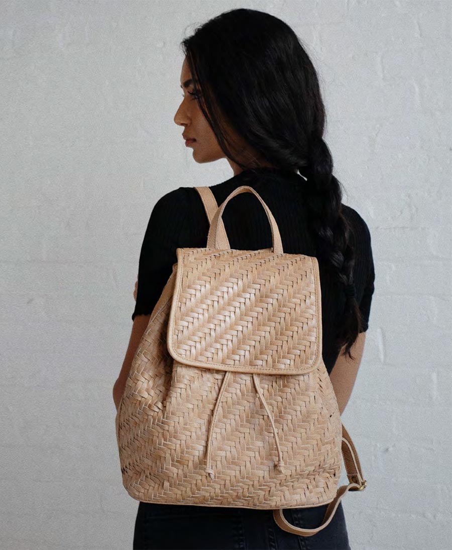 Geflochtener Leder - Rucksack "Frida" - Hellbraun - BEMBIEN - clomes