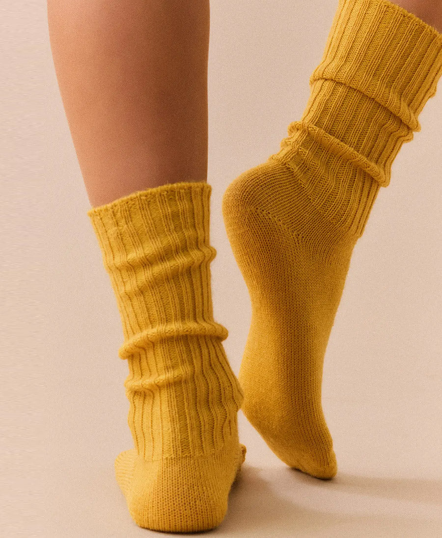 Mohair Socken - Gerippt - Goldgelb