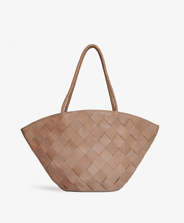 Gewebte grosse Ledertasche "Alma - Grande" - Caramel - BEMBIEN - clomes
