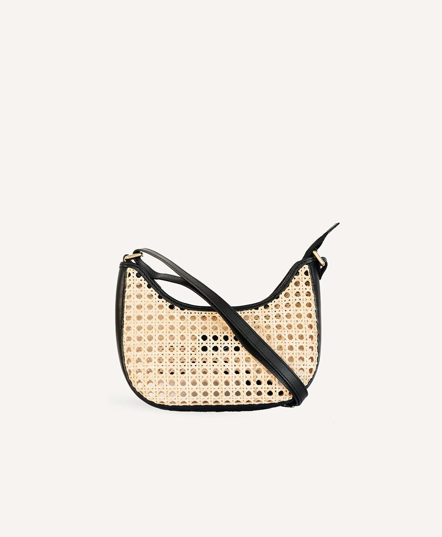Gewebte Umhängetasche "Mini Sling" - Rattan - Schwarz - BEMBIEN - clomes