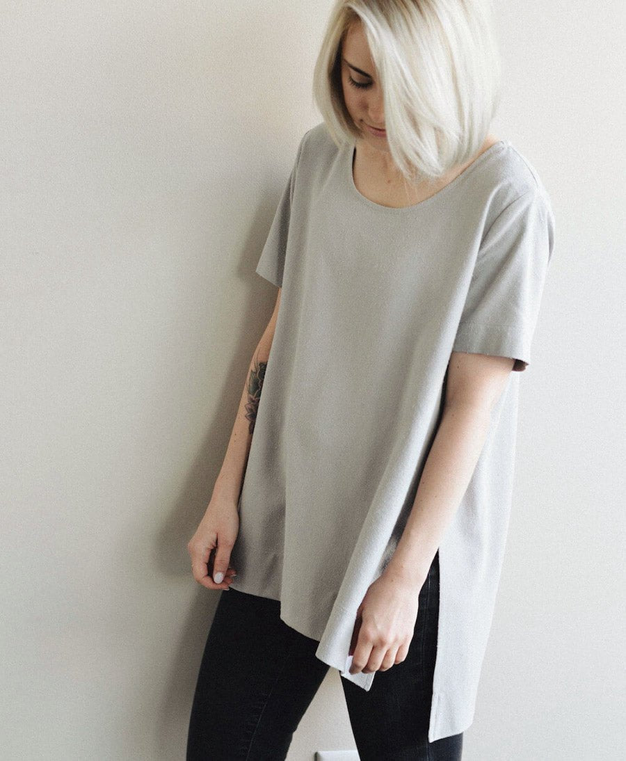 Graues Split Top aus Bourette - Secondhand - Jamie & the Jones - clomes