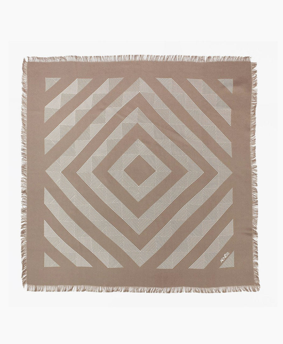 Grosses Seiden-Foulard "Geometric Mirage Silk Scarf" - Taupe