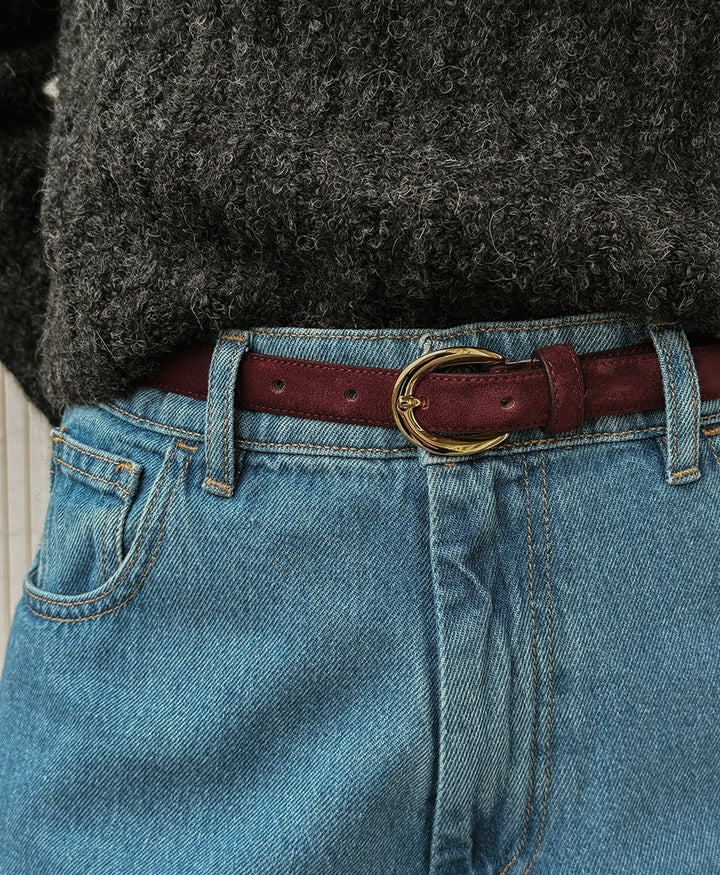 Ledergürtel LOUISA mit goldiger Schnalle - Bordeaux Suède