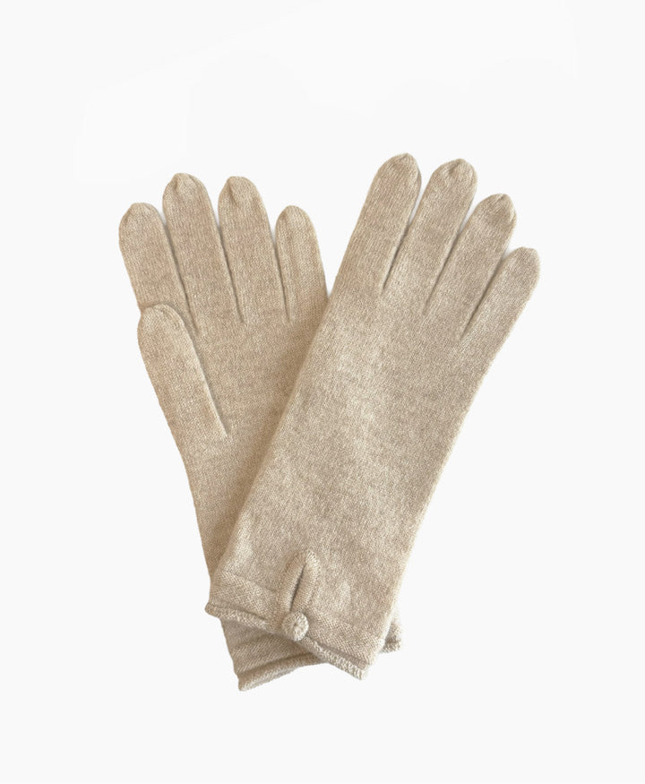 Handschuhe aus Kaschmir mit Knopf - Creme