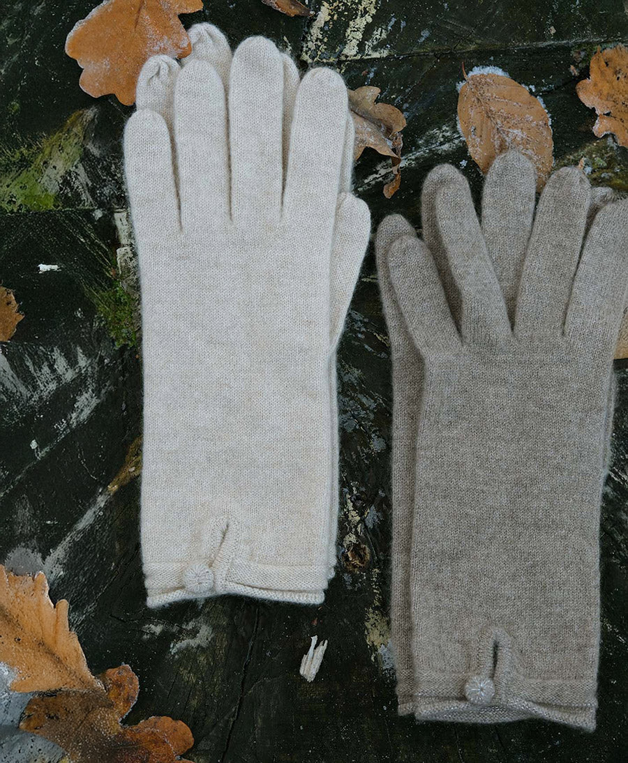 Handschuhe aus Kaschmir mit Knopf - Creme
