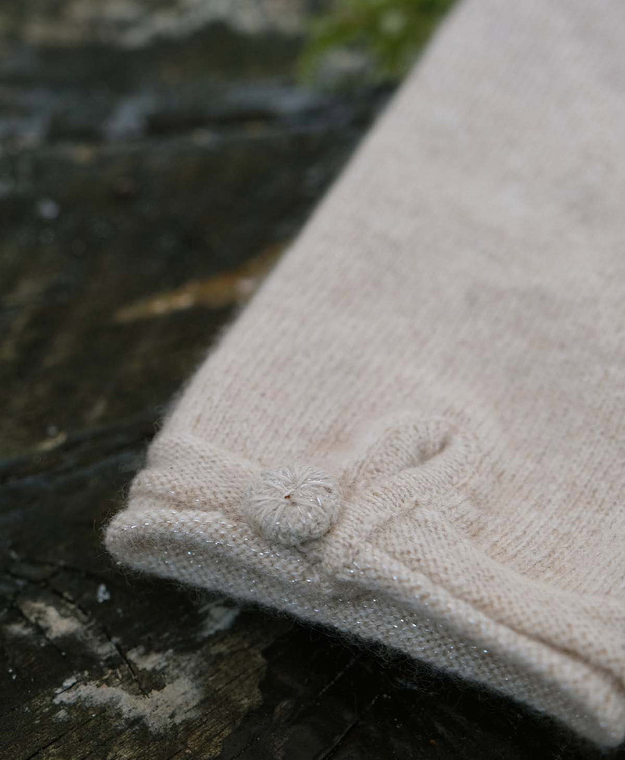 Handschuhe aus Kaschmir mit Knopf - Creme