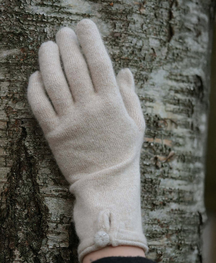 Handschuhe aus Kaschmir mit Knopf - Creme