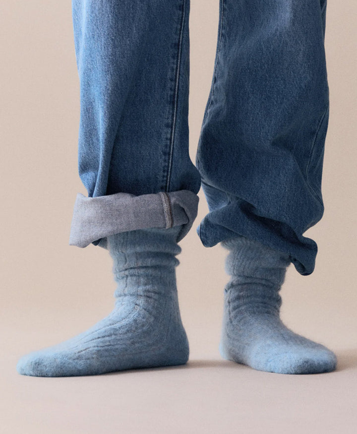 Weiche Alpaka Socken - Gerippt - Hellblau