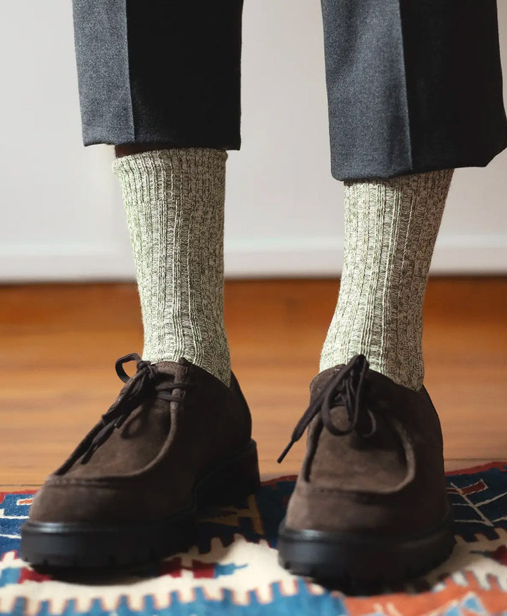 Gerippte Socken Baumwolle Melange - Hellgrün