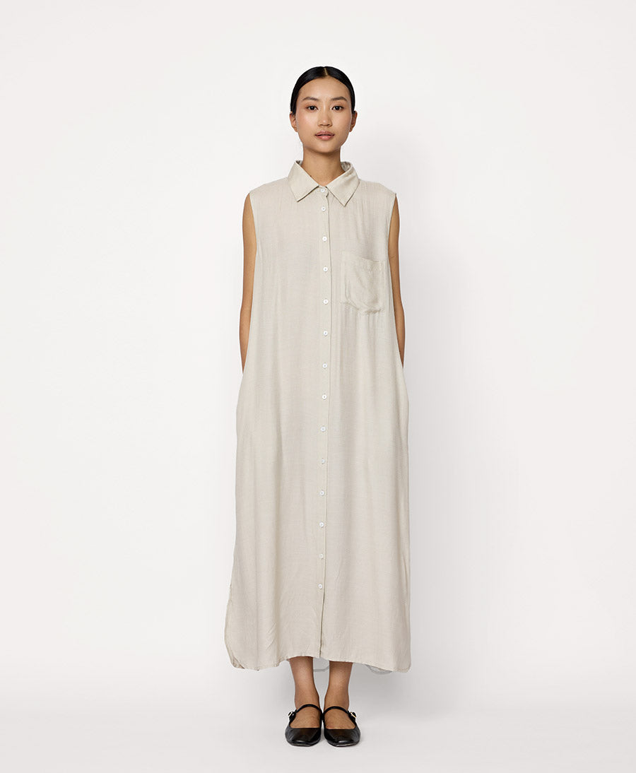 Ärmelloses Hemdkleid - Natur