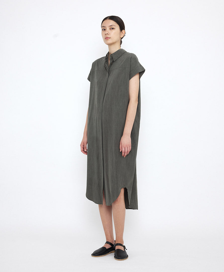 Geknöpftes Kleid Signature Maxi Shirtdress Tencel - Pewter Green