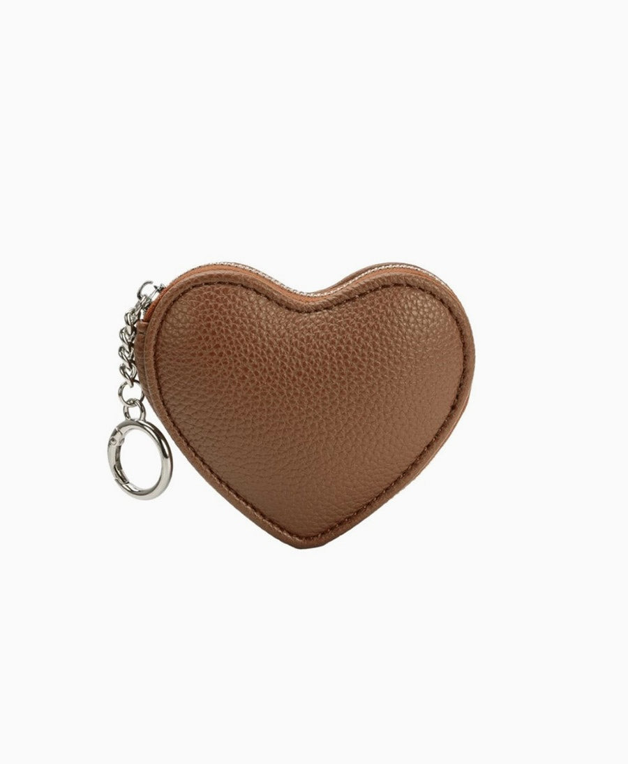 Taschenanhänger HERZ aus veganem Leder - Braun