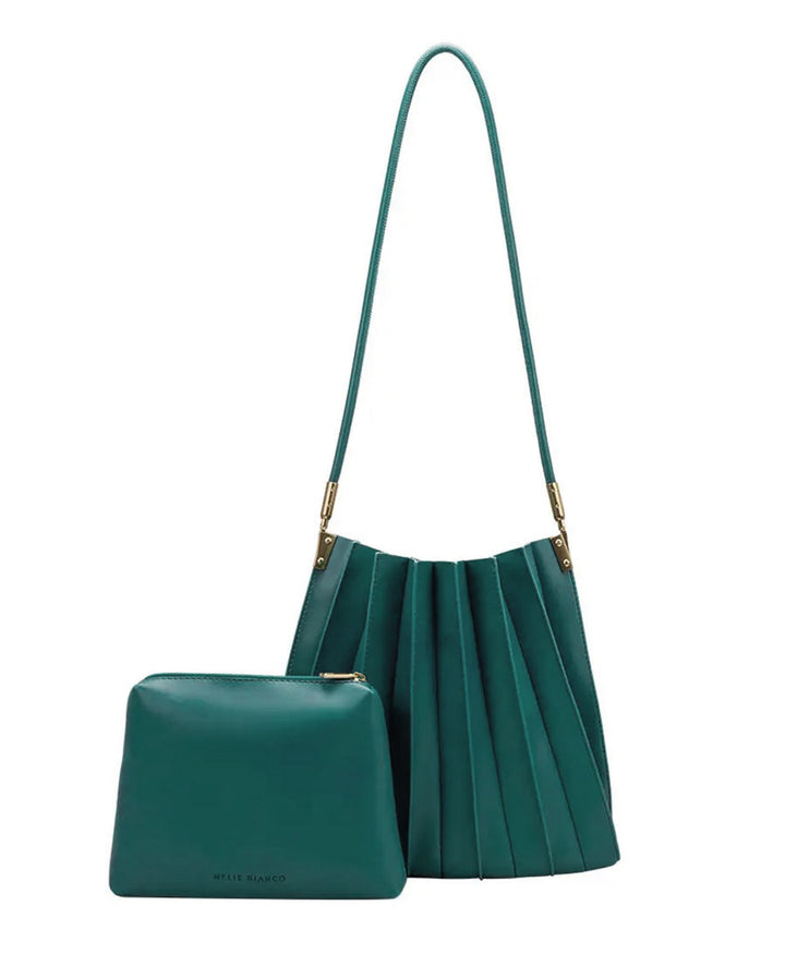 Plissierte Schultertasche CARRIE aus veganem Leder - Petrol