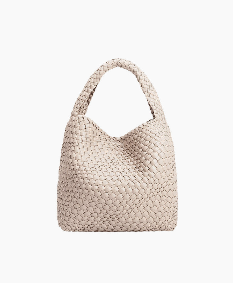 Gewebte Schultertasche JOHANNA aus veganem Leder - Ivory