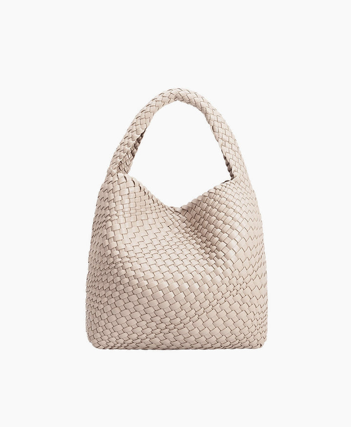 Gewebte Schultertasche JOHANNA aus veganem Leder - Ivory