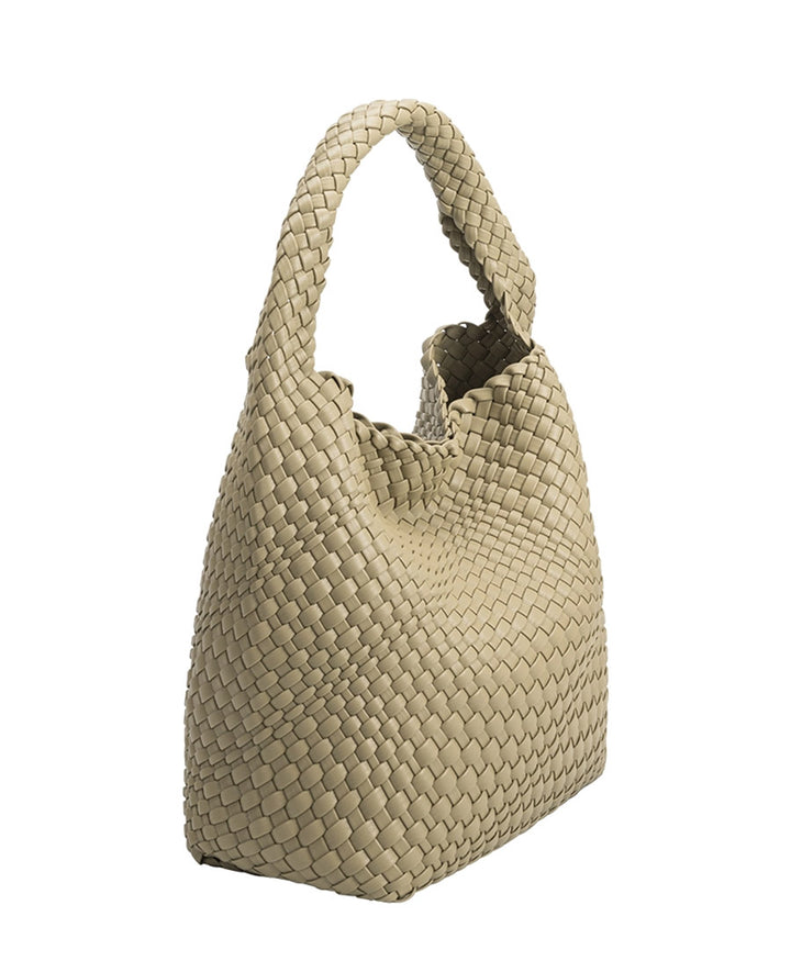 Gewebte Schultertasche JOHANNA aus veganem Leder - Pastellgrün