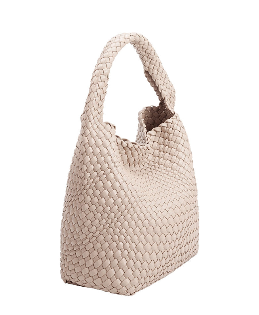 Gewebte Schultertasche JOHANNA aus veganem Leder - Ivory