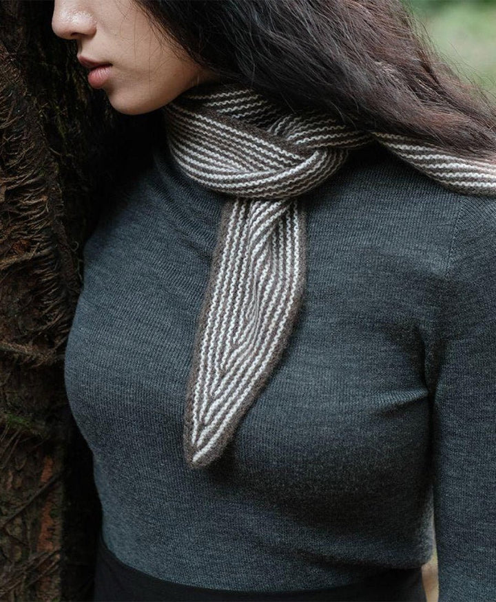 Kleiner Gestrickter Schal / Foulard aus Kaschmir - Braun / Weiss gestreift - Oats & Rice - clomes