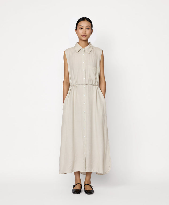 Ärmelloses Hemdkleid - Natur