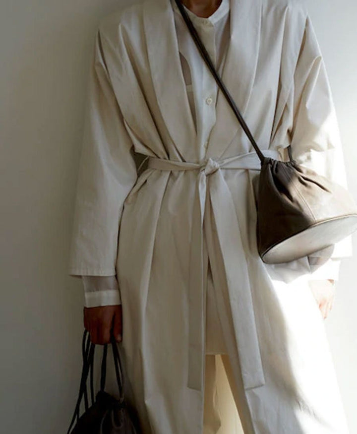 Kleine Beuteltasche "Drum Drawstring Bucket" - Lammleder, taupe - Modern Weaving - clomes