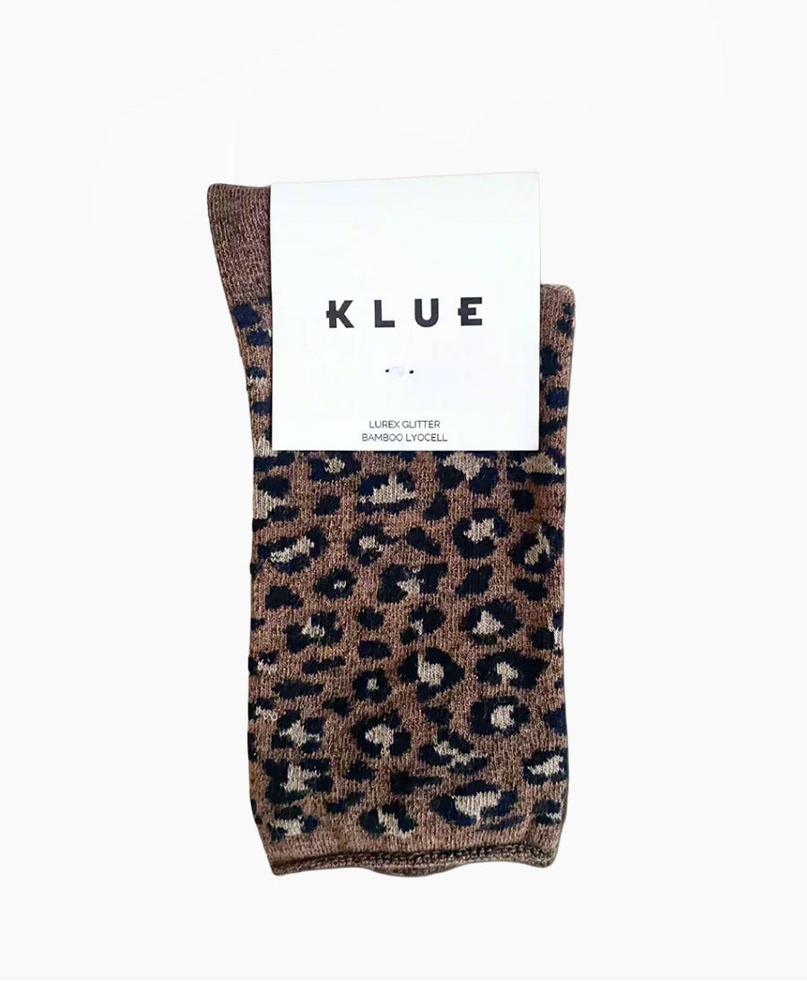 Glitzer Socken Lyocell - Leopard Dunkelbraun
