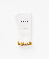 Rüschen Socken Klue in Weiss / Senfgelb