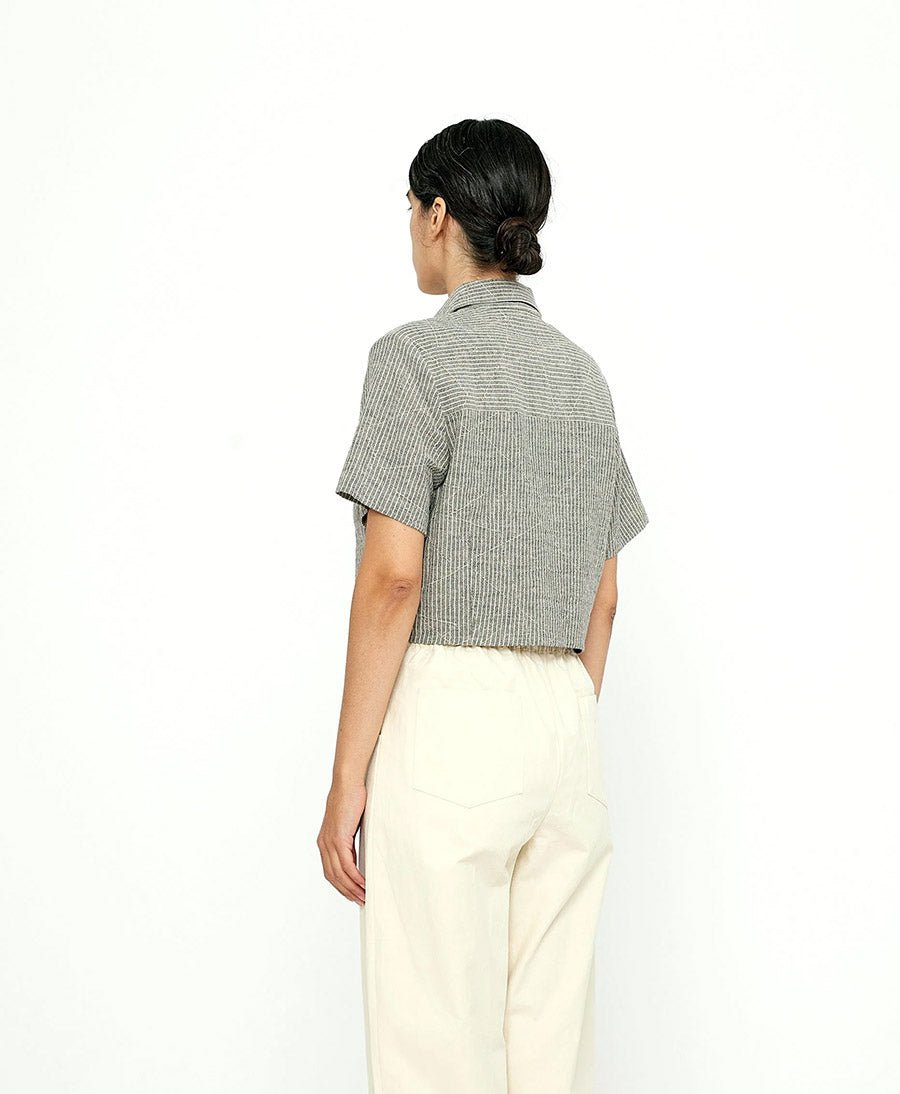 Kurzarmbluse Short Sleeves Cropped - Dark Stripes - 7115 by Szeki - clomes