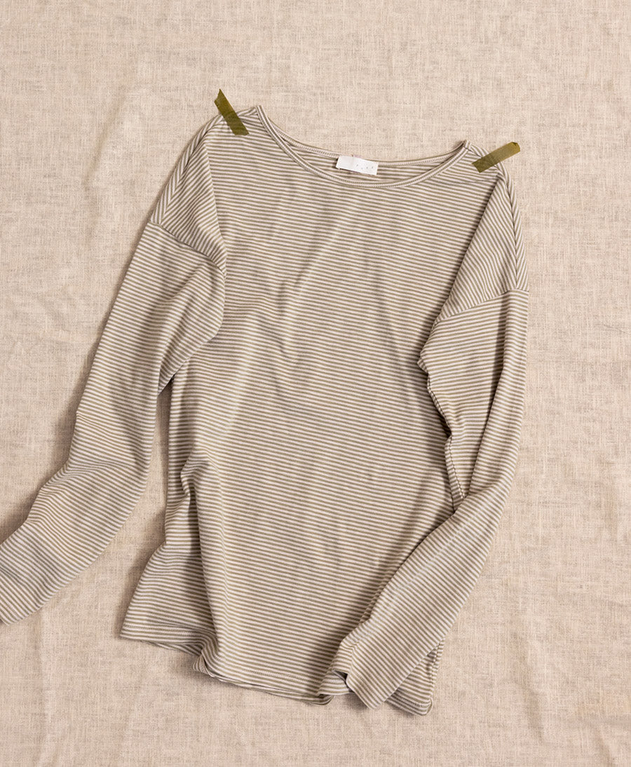 Langarm-Top mit Streifen - Soft Moss