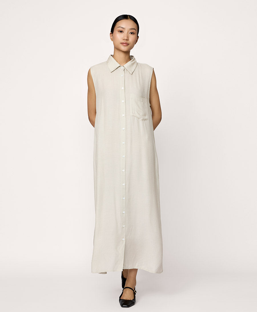 Ärmelloses Hemdkleid - Natur