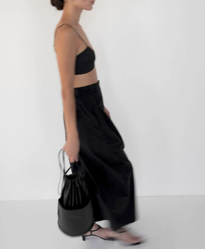 Tasche "Drawstring Slouch Pocket Bucket" - Lammleder, schwarz