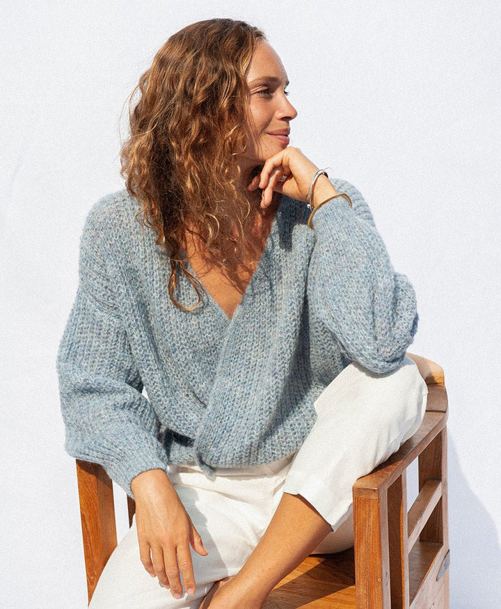 Leichter Strick - Wickelcardigan VEGA - Hellblau - JUNGLE FOLK - clomes