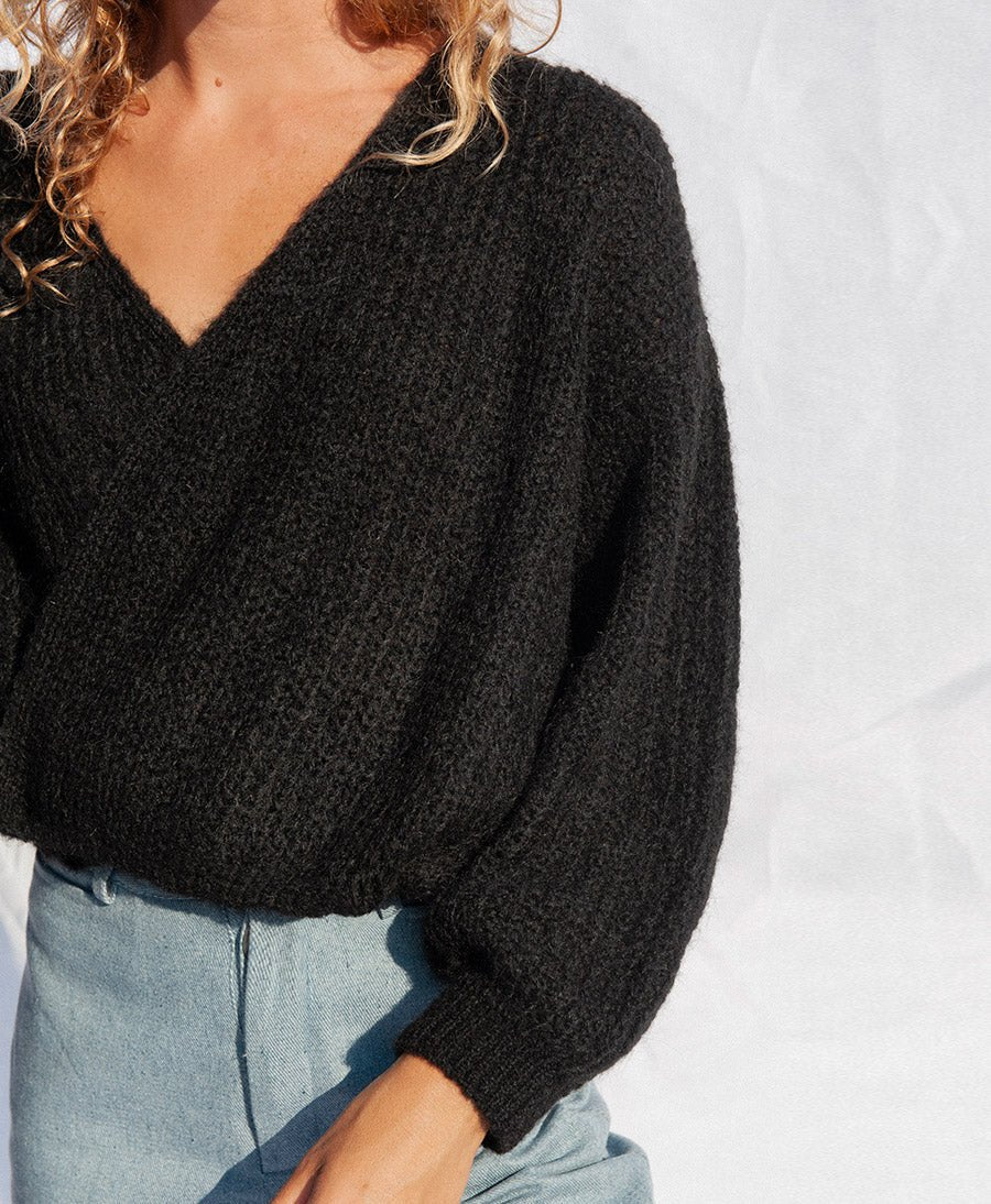 Leichter Strick - Wickelcardigan VEGA - Schwarz - JUNGLE FOLK - clomes