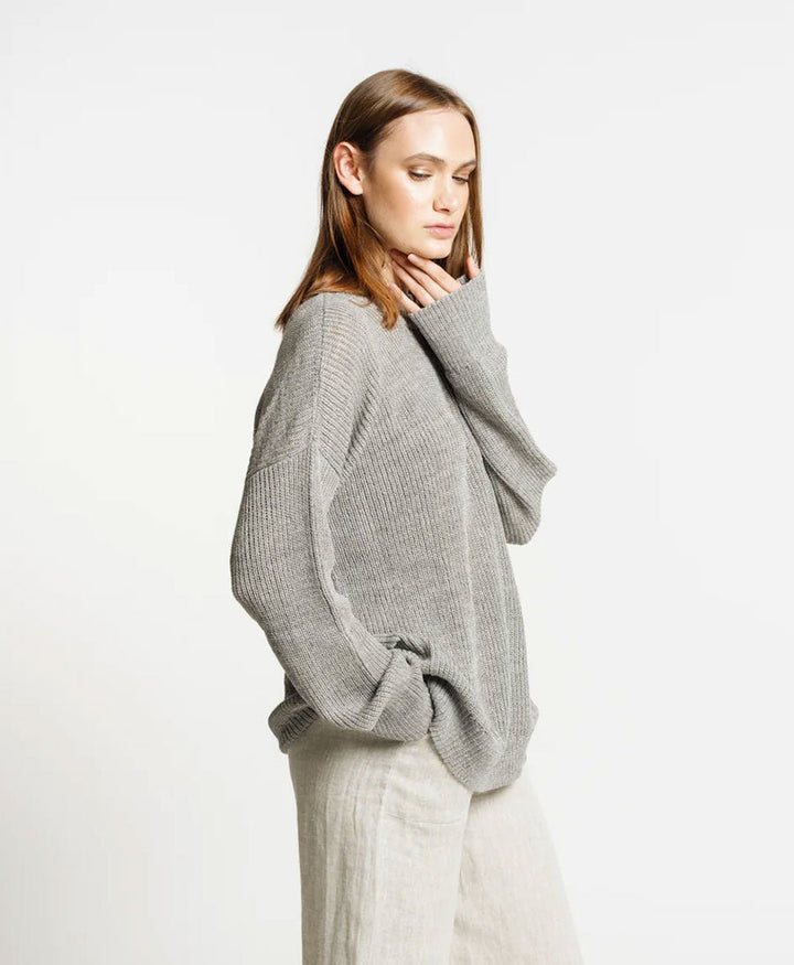 Leichter Strickpullover aus Alpakawolle & Seide - Grau - LAUDE the Label - clomes