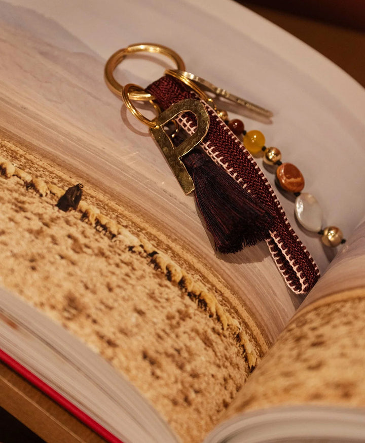 Kurzes Schlüsselband Loop mit Messing Schlüsselring - Bordeaux