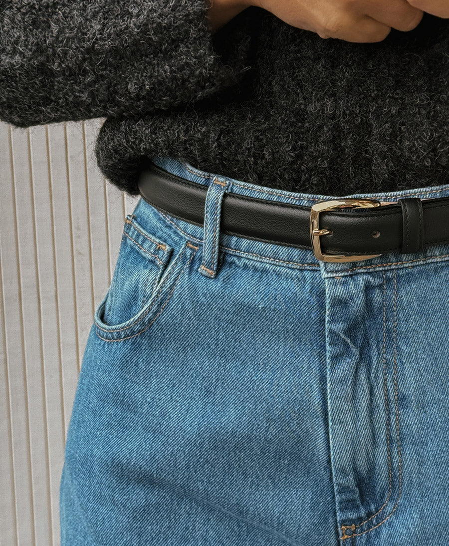 Ledergürtel LOUCA mit goldiger Schnalle - Schwarz