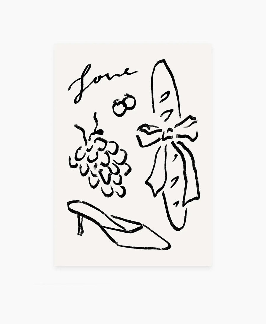 Postkarte "Love, Baguette & Trauben"