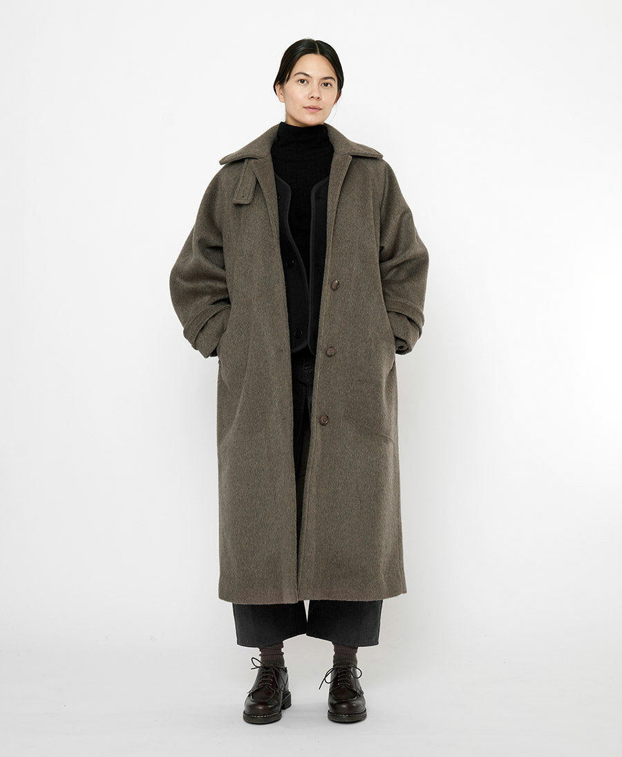 Langer Wollmantel "Balmacaan Coat" - Olive Gray