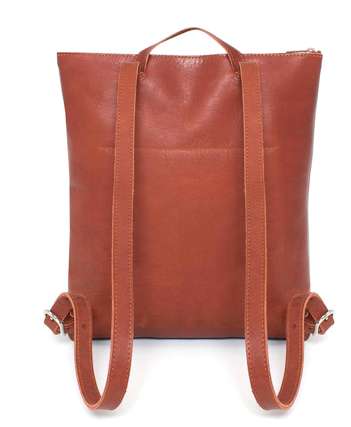 Lederrucksack mit Reissverschluss - Braun