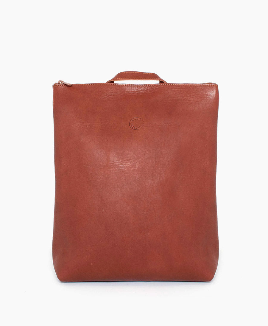 Lederrucksack mit Reissverschluss - Braun