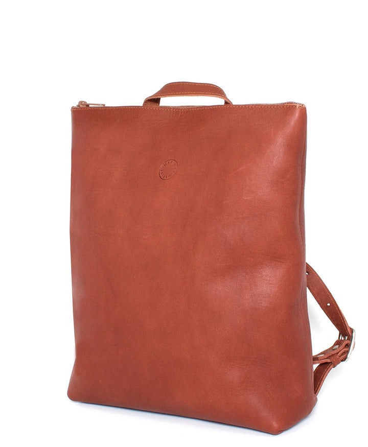 Lederrucksack mit Reissverschluss - Braun