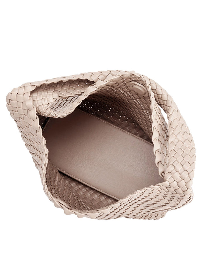 Gewebte Schultertasche JOHANNA aus veganem Leder - Ivory