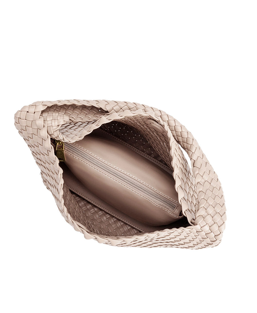 Gewebte Schultertasche JOHANNA aus veganem Leder - Ivory