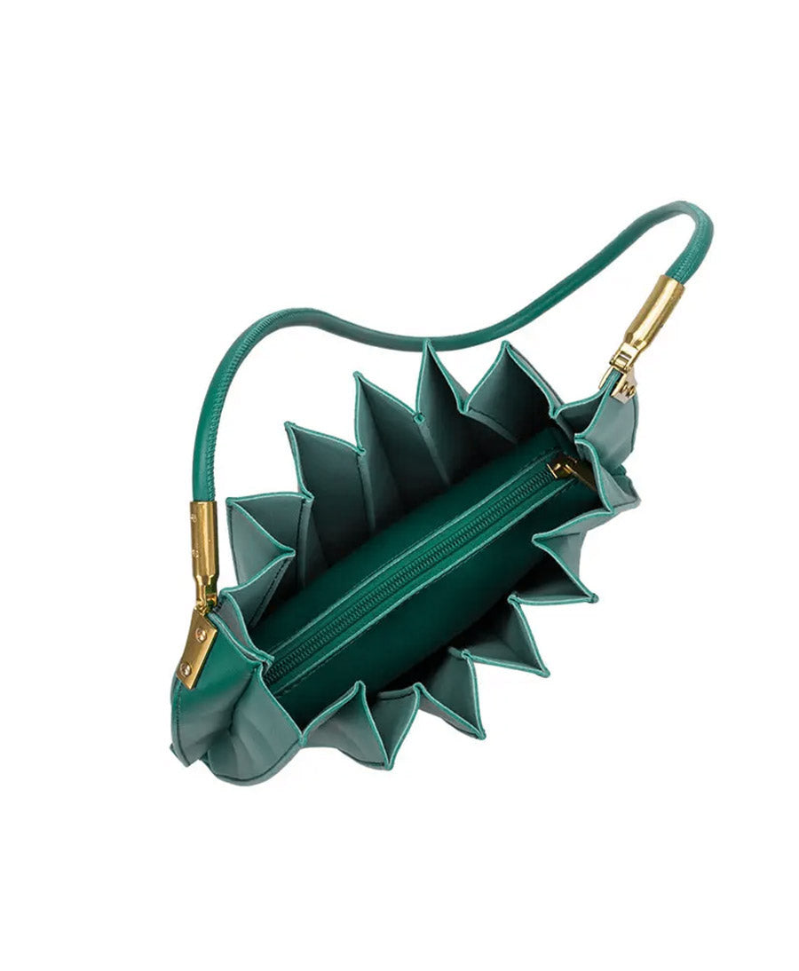 Plissierte Schultertasche CARRIE aus veganem Leder - Petrol