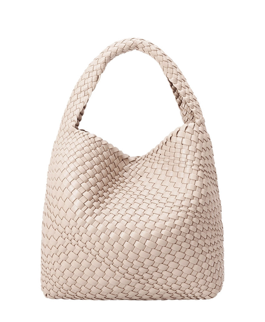 Gewebte Schultertasche JOHANNA aus veganem Leder - Ivory