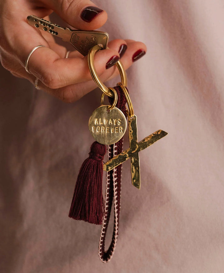 Kurzes Schlüsselband Loop mit Messing Schlüsselring - Bordeaux