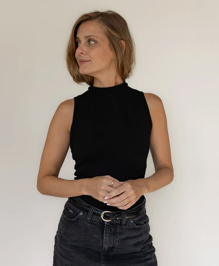 Top MOCK NECK TANK RIB - Schwarz